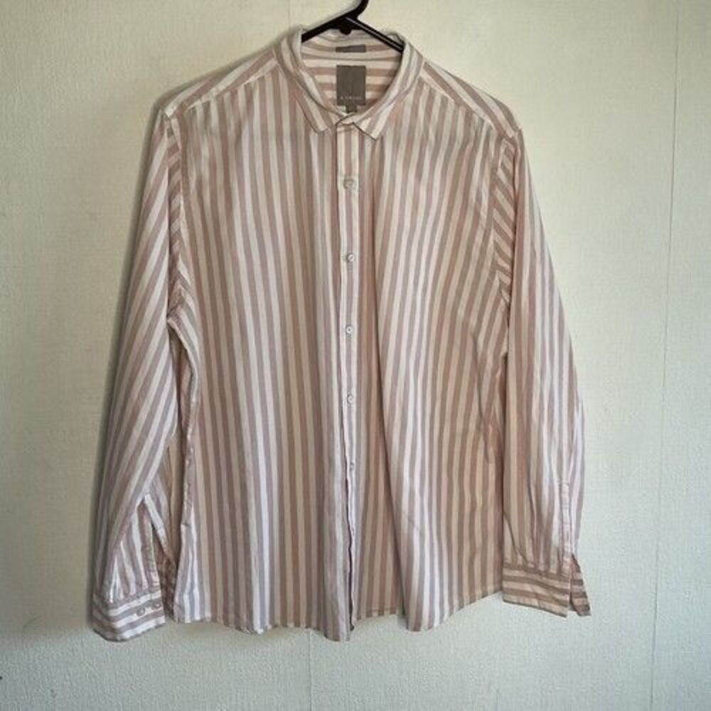 A Frame Button Up the Oversized Shirt Women Size Large Pink Stripped Poplin‎